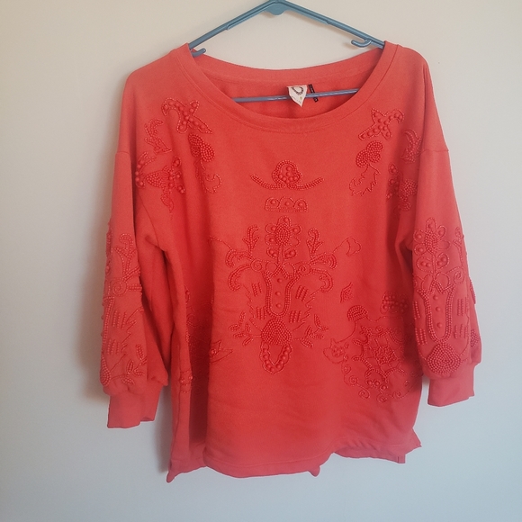 Akemi + Kin Elyria Orange Beaded Sweatshirt Medium - Picture 10 of 10